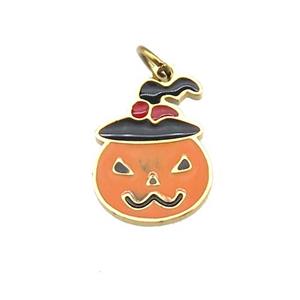 Halloween Pumpkin Charms Stainless Steel Multicolor Enamel Gold Plated, approx 10-13mm