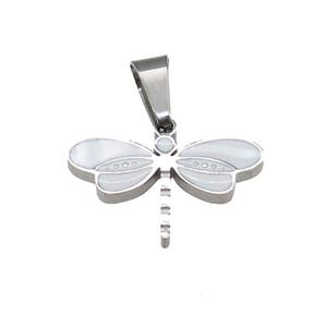 Raw Dragonfly Charms Stainless Steel Pendant White Enamel, approx 10-16mm