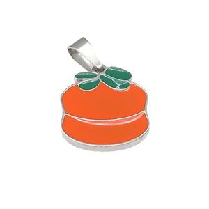Persimmon Charms Raw Stainless Steel Pendant Orange Enamel, approx 15-16mm