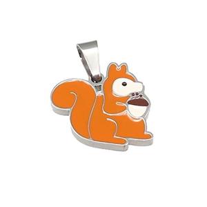 Squirrel Charms Raw Stainless Steel Orange Enamel, approx 15mm