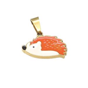 Hedgehog Charms Stainless Steel Pendant Orange Enamel Gold Plated, approx 9-15mm