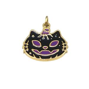 Halloween Cat Charms Stainless Steel Pendant Black Enamel Gold Plated, approx 14mm