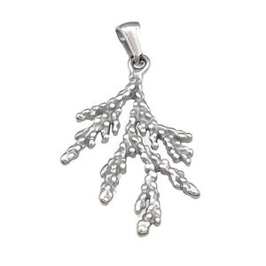 Cedar Branch Charms Raw Stainless Steel Pendant, approx 21-30mm