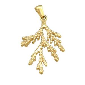 Cedar Branch Charms Stainless Steel Pendant Gold Plated, approx 21-30mm