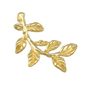 Stainless Steel Leaf Pendant Branch Gold Plated, approx 20-30mm