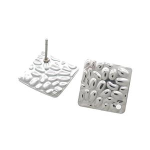Raw Stainless Steel Stud Earrings Square Hammered, approx 14mm