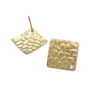 Stainless Steel Stud Earrings Square Hammered Gold Plated, approx 14mm