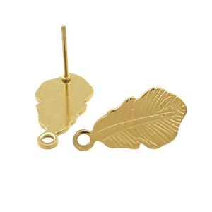 Leaf Stud Earrings Stainless Steel Gold Plated, approx 9-15mm
