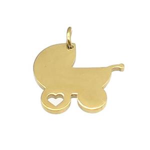 Baby Stroller Charms Stainless Steel Pendant Gold Plated, approx 15-17mm