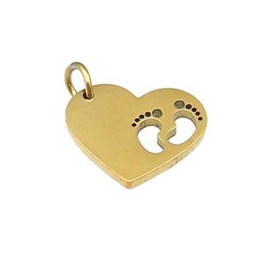 Barefoot Heart Charms Stainless Steel Pendant Gold Plated, approx 12.5-15.5mm