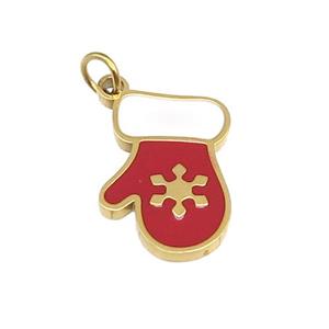 Christmas Mitten Stainless Steel Pendant White Red Enamel Gold Plated, approx 10-15mm