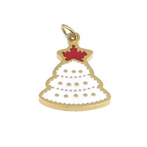 Christmas Tree Stainless Steel Pendant Red White Enamel Gold Plated, approx 12-15mm