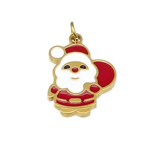 Christmas Santa Claus Stainless Steel Pendant Red White Enamel Gold Plated, approx 12-15mm