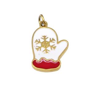 Christmas Mitten Stainless Steel Pendant Snowflake White Red Enamel Gold Plated, approx 11-15mm