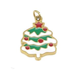 Christmas Tree Stainless Steel Pendant Multicolor Enamel Gold Plated, approx 12-15mm