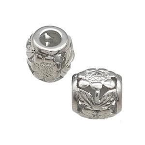 Raw Titanium Steel Barrel Beads Large Hole Flower Hollow, approx 9-10mm, 4mm hole