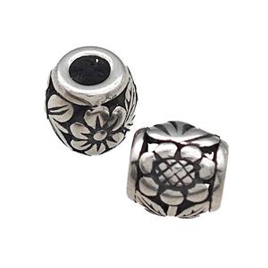 Titanium Steel Barrel Beads Large Hole Sunflower Hollow Antique Silver, approx 9-10mm, 4mm hole