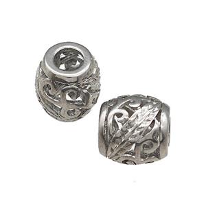Raw Titanium Steel Barrel Beads Large Hole Hollow, approx 9-10mm, 4mm hole