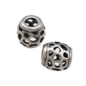 Titanium Steel Barrel Beads Large Hole Hollow Antique Silver, approx 9-10mm, 4mm hole