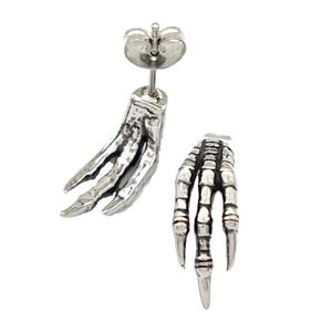 Stainless Steel Stud Earrings Skeleton Hand Antique Silver, approx 7-17mm