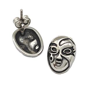 Stainless Steel Stud Earrings Mask Antique Silver, approx 11-15mm