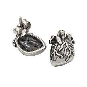 Stainless Steel Stud Earrings Human Heart Antique Silver, approx 9-12.5mm
