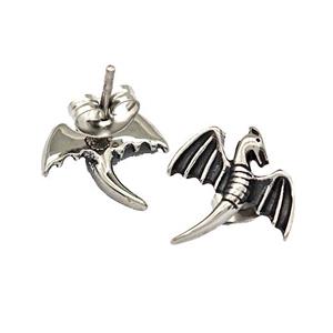 Stainless Steel Stud Earrings Baby Dragon Antique Silver, approx 13mm