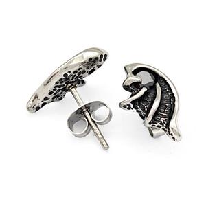 Stainless Steel Wings Stud Earrings Pave Rhinestone Antique Silver, approx 8-15mm