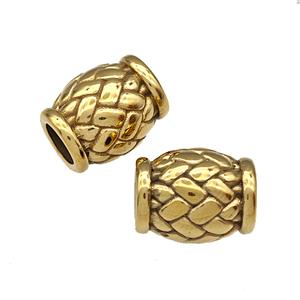 Stainless Steel Barrel Beads Large Hole Gold Plated, approx 11-14mm, 6mm hole