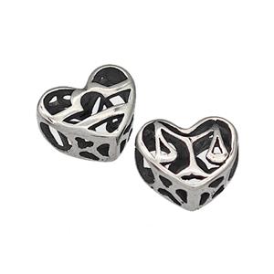 316 Stainless Steel Heart Beads Zodiac Libra Large Hole Hollow Antique Silver, approx 12mm, 4mm hole