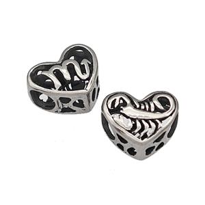 316 Stainless Steel Heart Beads Zodiac Scorpio Large Hole Hollow Antique Silver, approx 12mm, 4mm hole