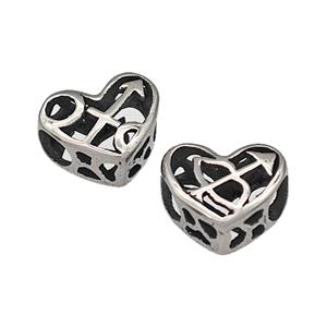 316 Stainless Steel Heart Beads Zodiac Sagittarius Large Hole Hollow Antique Silver, approx 12mm, 4mm hole
