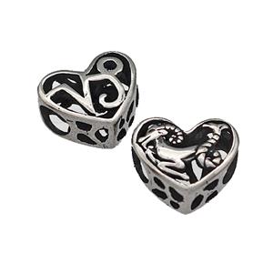 316 Stainless Steel Heart Beads Zodiac Capricorn Large Hole Hollow Antique Silver, approx 12mm, 4mm hole
