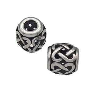 316 Stainless Steel Barrel Beads Hollow Large Hole Antique silver, approx 12mm, 4mm hole