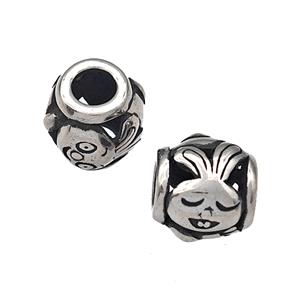 316 Stainless Steel Barrel Beads Rabbit Hollow Large Hole Antique silver, approx 9-10mm, 4mm hole