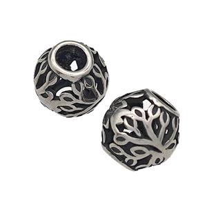 316 Stainless Steel Barrel Beads Tree Hollow Large Hole Antique silver, approx 9-10mm, 4mm hole