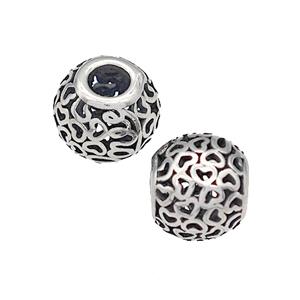 316 Stainless Steel Round Beads Hollow Large Hole Antique silver, approx 9-10mm, 4mm hole