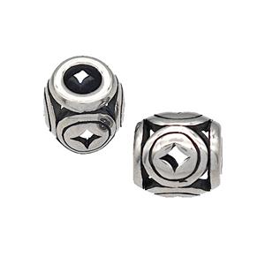 316 Stainless Steel Barrel Beads Hollow Large Hole Antique silver, approx 9-10mm, 4mm hole