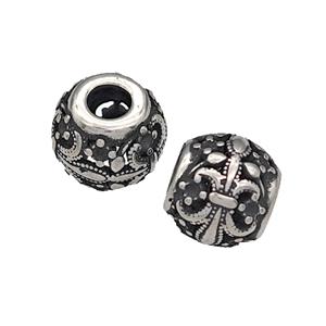 316 Stainless Steel Round Beads Fleur De Lis Hollow Large Hole Antique silver, approx 9-10mm, 4mm hole