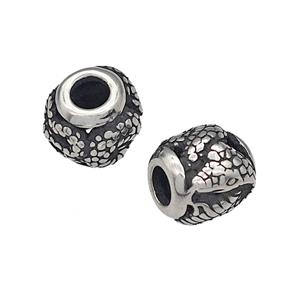 316 Stainless Steel Barrel Beads Snake Hollow Large Hole Antique silver, approx 9-10mm, 4mm hole