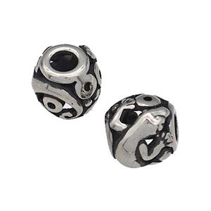 316 Stainless Steel Barrel Beads Flower Hollow Large Hole Antique silver, approx 9-10mm, 4mm hole