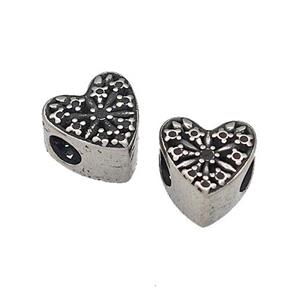 316 Stainless Steel Heart Beads Hollow Large Hole Antique Silver, approx 9-10mm, 4mm hole