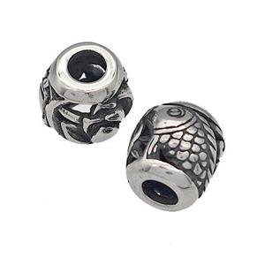 316 Stainless Steel Barrel Beads Fish Hollow Large Hole Antique silver, approx 9-10mm, 4mm hole