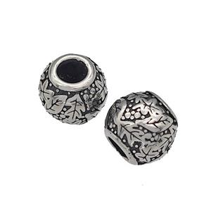 316 Stainless Steel Round Beads Leaf Hollow Large Hole Antique silver, approx 9-10mm, 4mm hole