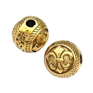 Stainless Steel Round Beads Fleur De Lis Gold Plated, approx 11.5mm