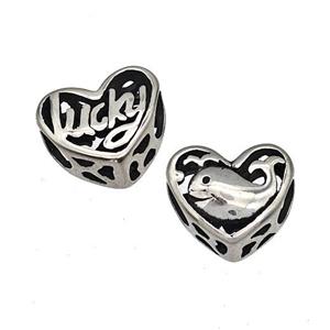 Stainless Steel Heart Beads Lucky Dolphin Hollow Large Hole Antique Silver, approx 12mm, 4mm hole