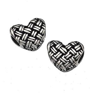 Stainless Steel Heart Beads Hollow Large Hole Antique Silver, approx 12mm, 4mm hole