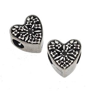 Stainless Steel Heart Beads Large Hole Antique Silver, approx 10mm, 4mm hole