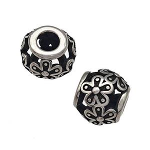 Stainless Steel Round Beads Hollow Large Hole Antique Silver, approx 9-10mm, 4mm hole