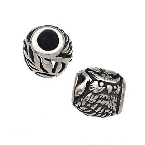 Stainless Steel Barrel Beads Owl Hollow Large Hole Antique Silver, approx 9-10mm, 4mm hole
